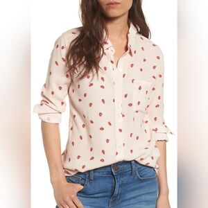 Rails Rocsi Pink Strawberries Long Sleeve Button Down Top Size M Medium